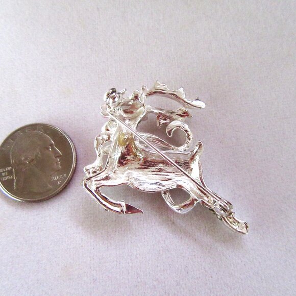 Christmas Reindeer brooch with pave clear crystal rhinestones & red enamel bow - Picture 5 of 5